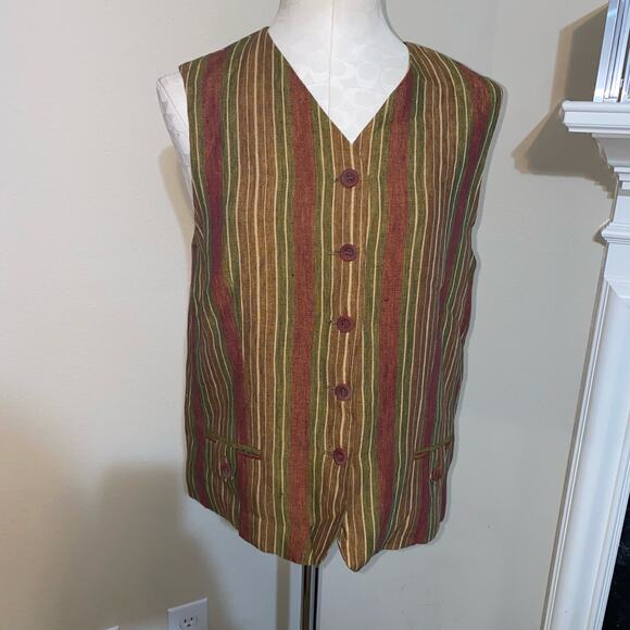Vintage Anne Klein Linen Striped Sleeveless Button Front Vest Size 8 Petite - Picture 6 of 12